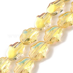 Transparentes perles de verre de galvanoplastie brins, demi arc-en-ciel plaqué, Hamsa main, jaune, 17.8x13.5x7.5mm, Trou: 1.3mm, Environ 40 pcs/chapelet, 27.95 pouce (71 cm)