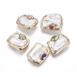 Perle baroque naturelle perles de keshi, perle de culture d'eau douce, bord plaqué or, avec la glace, pépites, couleur mixte, 27~30x22~25.5x8~10.5mm, Trou: 0.8~1mm