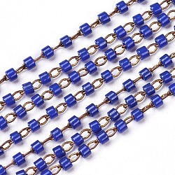 Handgefertigte Glasperlenketten, gelötet, mit unbeschichteten nickelfreien Messingfunden, mit Spule, Blau, 1~2x0.9~1.5 mm, ca. 32.8 Fuß (10m)/Rolle