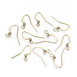 304 Stainless Steel Earring Hooks, Ear Wire, with Horizontal Loop, Cadmium Free & Nickel Free & Lead Free, Real 18K Gold Plated, 16~18x22mm, Hole: 2mm, 21 Gauge, Pin: 0.7mm