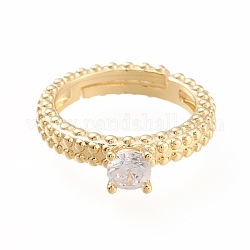 Регулируемые латунные кольца с прозрачным кубическим цирконием, пасьянс кольца, долговечный, золотые, размер США 6 (16.5 мм)