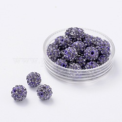 Perles de boule pavé disco , Perles de strass en argile polymère, Grade a, ronde, tanzanite, pp14 (2~2.1mm), 10mm, Trou: 1.0~1.2mm