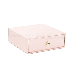 Boîte à bijoux à tiroir en papier carré, avec rivet en laiton, pour boucle d'oreille, emballage cadeau bague et collier, blush lavande, 10x10x3~3.2 cm
