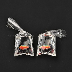 Ciondoli in resina con anellino in ferro, 3d stampato, borsa per pesci rossi, arancione scuro, 48~51x22.5~23x9~12mm, Foro: 3 mm