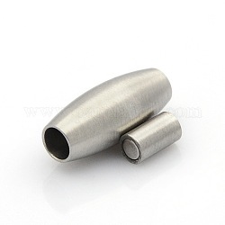 304 Stainless Steel Matte Surface Magnetic Clasps with Glue-in Ends, Barrel, Stainless Steel Color, 18x7.5mm, Hole: 3mm