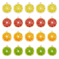 Dicosmetic 40 Stück, 4 Farben, Grapefruitscheiben-Charms, bunte Orangen-Zitronen-Charms, niedliche Frucht-Anhänger, Anhänger aus hellgoldener Legierung, Emaille-Anhänger für Schmuck, Basteln, Basteln, Bohrung: 2 mm