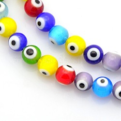 Fatti a mano in vetro murano male occhio tondo fili di perle, colore misto, 6mm, Foro: 1 mm, circa 66~69pcs/filo, 15 pollice