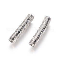 Perline zirconi micro pave  in ottone, placcato di lunga durata, perline tubo, nero, platino, 30x6mm, Foro: 3.5 mm