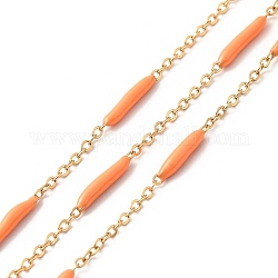 Cadenas de eslabones de columna de esmalte, con chapado de iones (ip) cadenas de cable de acero inoxidable golden 304, sin soldar, con carrete, naranja, 14~17x2~3 mm y 1.5x2x0.5 mm, aproximadamente 32.81 pie (10 m) / rollo
