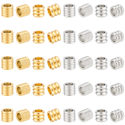 Unicraftale 40Pcs 4 Style 201 Stainless Steel European Beads, Large Hole Beads, Grooved Beads, Column, Golden & Stainless Steel Color, 6x7mm, Hole: 4.2mm, 10pcs/style