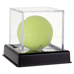 Vetrina per palline da golf in acrilico trasparente quadrato, porta palline da golf antipolvere con base nera, chiaro, 10.5x10.5x10cm