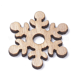 Ciondoli di legno non tinti, fiocco di neve, Burlywood, 30x26.5x2mm, Foro: 5 mm