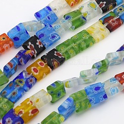 Handmade Millefiori Glass Beads Strands, Square, Mixed Color, 8mm wide, 8mm long, hole: 1mm, 50pcs/strand, 16 inch