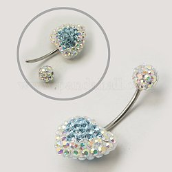 Austrian Crystal Belly Rings, with 316 Stainless Steel and Polymer Clay, Heart, 503_Alexand, 30x14x9mm, Pin: 1mm