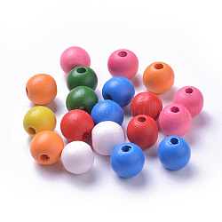 Perles en bois naturel teint, ronde, couleur mixte, 16x15mm, Trou: 5mm, environ 393 pcs/500 g