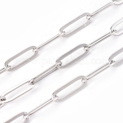 304 Stainless Steel Paperclip Chains, Drawn Elongated Cable Chains, Soldered, with Spool, Stainless Steel Color, Link: 12x4x0.5mm, about 5m/roll