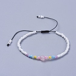 Fils de nylon ajustables bracelets de perles tressées, avec perles rondes en quartz rose naturel et en verre, 1-7/8 pouce (4.9 cm)