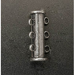 3-strands Brass Slide Lock Clasps, Jewelry Accessory, 6 Holes, Gunmetal, 20x7mm, Hole: 2mm