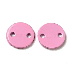201 ciondolo connettore in acciaio inossidabile verniciato a spruzzo, rotondo e piatto, perla rosa, 8x1mm, Foro: 1.2 mm