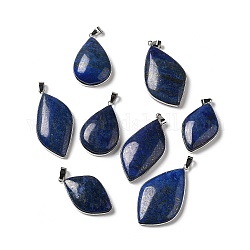 Pendentifs teints en lapis-lazuli naturel, breloques de feuilles, avec placage à crémaillère accessoires en laiton plaqué platine, sans cadmium et sans plomb, 35.5~46.5x22~27x6.5~8.5mm, Trou: 5.4x4mm