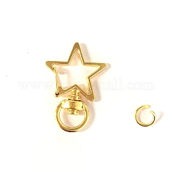 Star Alloy Swivel Clasps, Lanyard Push Gate Snap Clasps, Golden, 3.4x2.4x0.6cm, Hole: 9x5mm, Jump Ring: 8x1mm