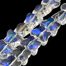 Electroplate transparentes abalorios de vidrio hebras, mariposa, Claro, 8x10x6mm, agujero: 1 mm, aproximamente 90 pcs / cadena, 10.08 pulgada (25.6 cm)
