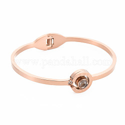 Cristal strass plat rond avec bracelet chiffre romain, bracelet articulé en acier inoxydable pour femme, or rose, diamètre intérieur: 1-7/8x2-1/4 pouce (4.7x5.7 cm)