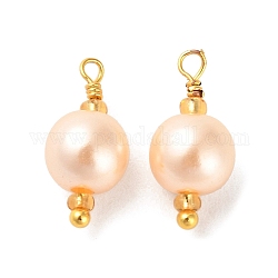Colgantes de perlas de imitación de plástico abs, con accesorios de latón chapados en oro real de 18k y cuentas de vidrio, encanto redondo, peachpuff, 16.5x8mm, agujero: 1.6 mm