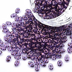 Perles de rocaille en verre tchèque transparent, lustre de couleurs, 2-trou, ovale, support violet, 5x3.5x2.5mm, Trou: 0.9mm, environ 500 g /sachet 