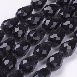 Schwarze facettierte Glas-Tropfenperlenstränge, 15x10 mm, Bohrung: 1 mm, ca. 48~50 Stk. / Strang, 26.6 Zoll