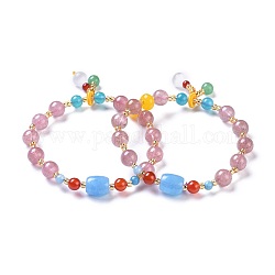 Bracelets en jade stretch naturel, teinte, avec quartz de fraise et perles de cire d'abeille, accessoires acryliques, Prune, 2-1/8 pouce (5.4 cm)