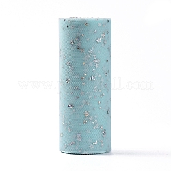 Glitter Sequin Deco Mesh Ribbons, Tulle Fabric, Tulle Roll Spool Fabric For Skirt Making, Moon & Star Pattern, Pale Turquoise, 6 inch(15cm), about 25yards/roll(22.86m/roll)