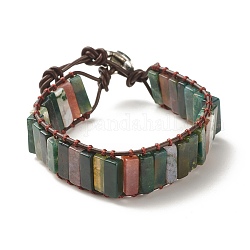 Natural Indian Agate Rectangle Beaded Bracelet, Braided Gemstone Jewelry for Women, 8-7/8 inch(22.5cm)