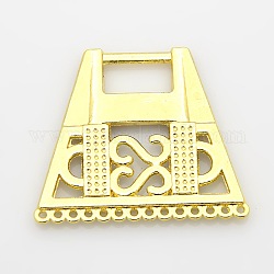 Filigree Trapezoid Plating Zinc Alloy Chandelier Components, 14-Hole, Golden, 32.5x37x3mm, Hole: 1mm & 6x12mm