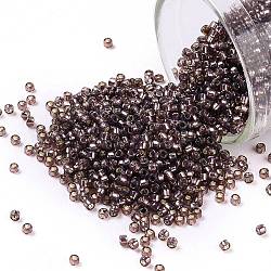 Cuentas de semillas redondas toho, Abalorios de la semilla japonés, (2114) nuez moscada lechosa forrada de plata, 15/0, 1.5mm, agujero: 0.7 mm, aproximamente 15000 unidades / 50 g
