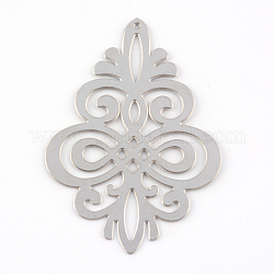 304 Stainless Steel Filigree Pendants, Flower, Etched Metal Embellishments, Stainless Steel Color, 44x31x0.5mm, Hole: 0.5mm, about 155~170pcs/bag