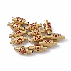 Vakuumbeschichtete Edelstahl-Magnetverschlüsse mit Klebeenden, mit Emaille, Säule mit zwölf chinesischen Sternzeichen, golden, zufälliger gemischter chinesischer Tierkreis, 7.5x18 mm, Bohrung: 3 mm