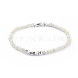 Electroplate Glass Beads  Stretch Bracelets, with Cube Brass Beads, Silver Color Plated, Cornsilk, 2-1/8 inch(5.5cm)