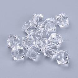 Perles en acrylique transparente, facette, cube, clair, 14x14x12mm, Trou: 2mm, environ 330 pcs/500 g