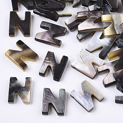 Cuentas de concha de labio negro natural, cuentas perforadas superiores, letter.n, n: 10x8x2.5 mm, agujero: 0.6 mm