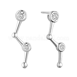 SHEGRACE Rhodium Plated 925 Sterling Silver Ear Studs, with Micro Pave AAA Cubic Zirconia Pendant, Folding Line, Platinum, 25mm
