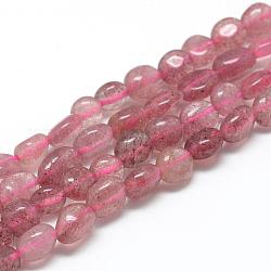 Natürlichen Erdbeere Quarzperlen Stränge, Oval, 6~10x4~7x4~7 mm, Bohrung: 1 mm, ca. 43~62 Stk. / Strang, 15.7 Zoll