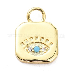 Brass Micro Pave Cubic Zirconia Pendants, Square with Eye, Golden, 13x9.5x1.5mm, Hole: 3mm