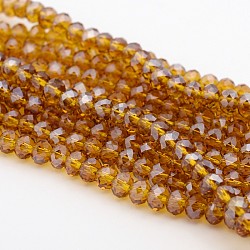 Glass Beads Strands, Pearl Luster Plated, Crystal Suncatcher, Faceted Rondelle, Dark Goldenrod, 6x4mm, Hole: 1mm, about 95pcs/strand, about 14 inch