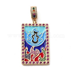 Brass Micro Pave Cubic Zirconia Pendants with Enamel, 
Rectangle, Colorful, 49x28x3mm, Hole: 6.5x3mm
