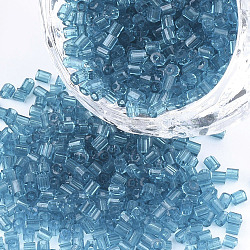 Sortiere ein Glas Saatperlen, Sechseck (zwei Schnitte), transparenten Farben, Stahlblau, 1.5~2.5x1.5~2 mm, Bohrung: 0.8 mm, ca. 2100 Stk. / Beutel, 450 g / Beutel