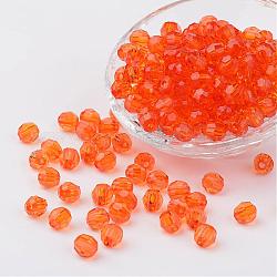 Abalorios de acrílico transparentes, facetados, redondo, naranja oscuro, 8mm, agujero: 1.5 mm, aproximamente 1800 unidades / 500 g