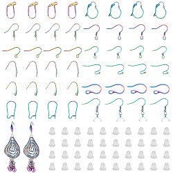 Arricraft 72 crochets de boucles d'oreilles en acier inoxydable, Kit de fabrication de boucles d'oreilles couleur arc-en-ciel, 12 styles, fils d'oreille assortis, crochets de boucles d'oreilles en poisson avec poussoirs d'oreilles pour la fabrication de bijoux à faire soi-même
