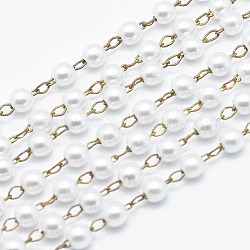 Handmade ABS Plastic Imitation Pearl Beaded Chains, Soldered, with Brass Chain, Raw(Unplated), 3mm