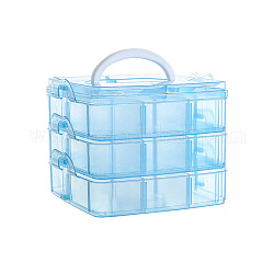 Boîte de rangement en plastique transparent à 3 niveau, boîte de rangement empilable avec séparateurs et poignée, carrée, lumière bleu ciel, 15x15x12 cm